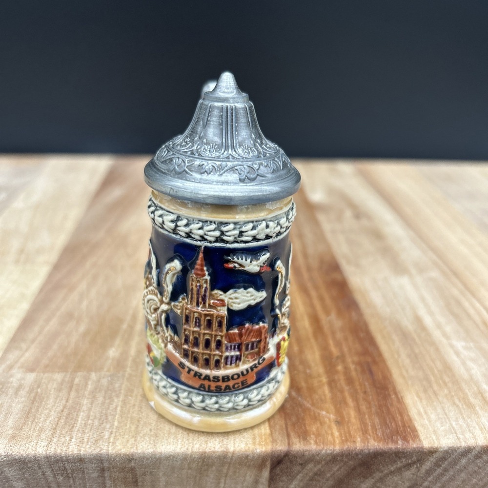 Mini German Stein – 5" – Read For Cities– Pewter Lid – Made in Germany Authentic